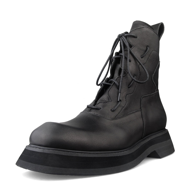 Men's Leather Boots Mid Top Platform Shoes Trend